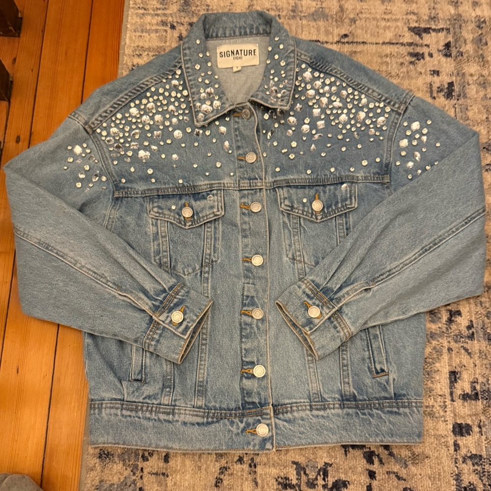 ✨ Rhinestone Studded Denim Jacket Western Glam Y2K Festival Small